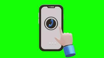 Hand Clicks Calling Button 3D Animation on Smartphone with Green Screen Background video