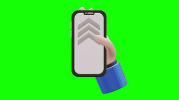 3D Hand Gesture Animation Scrolling Up Smartphone with Green Screen Background video