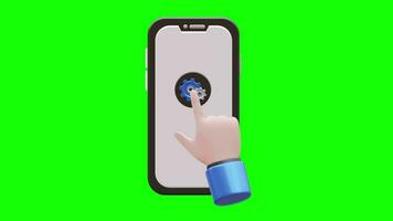 hand- clicks instelling knop 3d animatie Aan smartphone met groen scherm achtergrond video