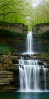 Stunning waterfall landscape spring summer nature environment. AI Generative photo
