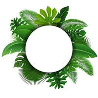 Round Sign with Text Space of Tropical Leaves. Suitable For Nature Concept, Vacation, and Summer Holiday, Vector Illustration