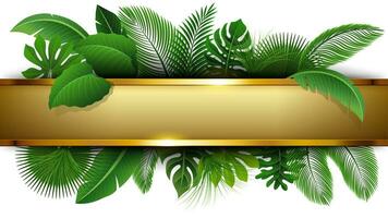 Golden Banner with Text Space of Tropical Leaves. Suitable For Nature Concept, Vacation, and Summer Holiday, Vector Illustration