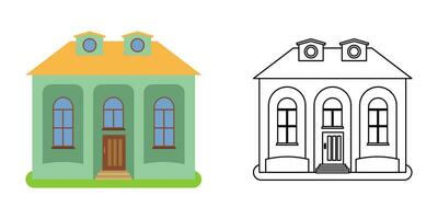 House front view in flat and line style vector