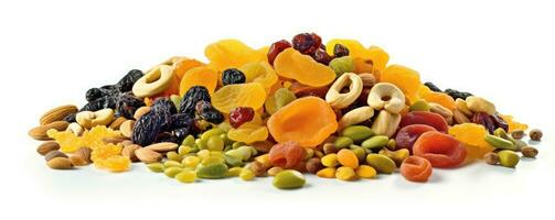 Footer of mix dry fruit on white background, AI Generated photo