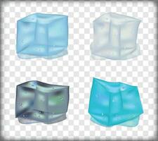 Set of vector illustrations of melting realistic style colourful ice cubes