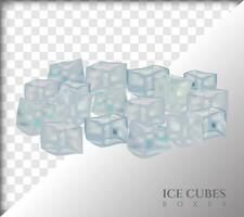 Set of vector illustrations of melting realistic style ice cubes