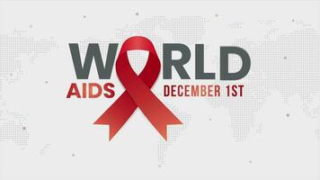 World Aids Day December 1st animation with red ribbon and dotted maps on isolated background video