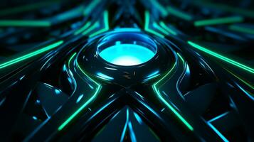 3d futuristic shape background with illustration of blue green and black color. Generative AI photo