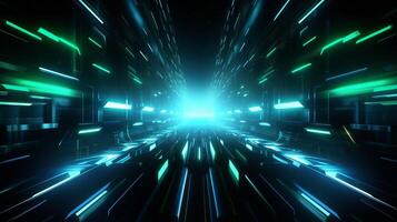 3d futuristic lights background with blue green and black color  . Generative AI photo