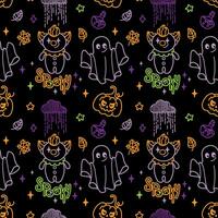 Children's Halloween characters. Happy Halloween. Seamless pattern on a black background. Vector. vector