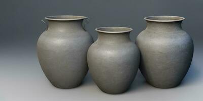 Photo realistic unique shape triple pottery created with ai generative