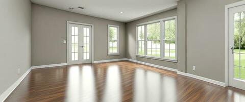 Photorealistic Empty Room Horizontal Anamorphic Display For Background Created With Generative AI Technology photo