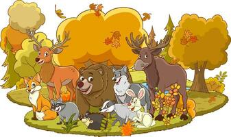 autumn forest and animals vector