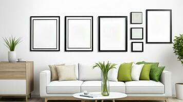 Indoor decorations frames above sofa photorealistic created with ai generative photo