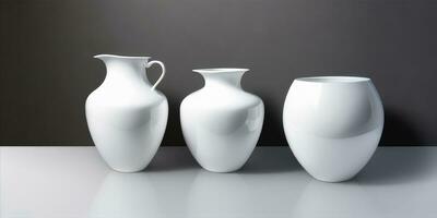 Photo realistic assorted unique shape white pottery created with ai generative