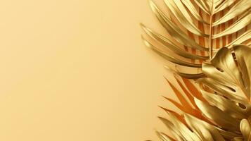 Gold colored tropical palm leaves on beige background AI Generated photo