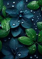water drops wallpaper green leaves  flowers, AI Generated photo