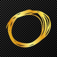 Hand drawn scribble circle.  Gold doodle round circular design element on dark background. Vector illustration