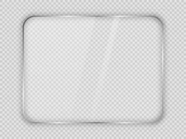 Glass plate in rounded rectangular frame isolated on background. Vector illustration.