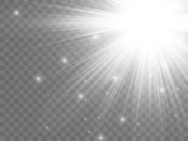 Sunlight on a background. Isolated white rays of light. Vector illustration