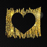 Heart on golden glittering scribble paint on dark background. Background with gold sparkles and glitter effect. Empty space for your text. Vector illustration