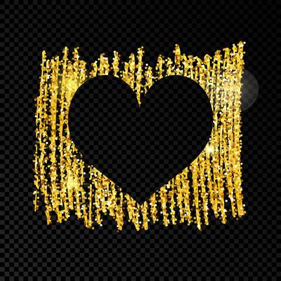 Heart on golden glittering scribble paint on dark background. Background with gold sparkles and glitter effect. Empty space for your text. Vector illustration