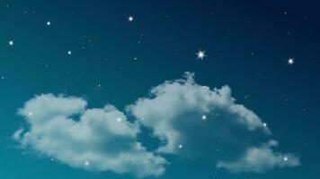 Night sky with clouds and many stars. Abstract nature background with stardust in deep universe. Vector illustration.