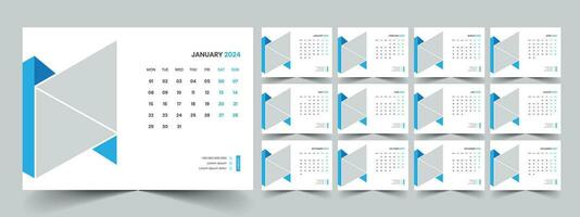 Calendar 2024 planner corporate template design set. Week starts on Monday. template for annual calendar 2024 vector