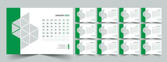 Calendar 2024 planner corporate template design set. Week starts on Monday. template for annual calendar 2024 vector