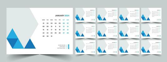 Calendar 2024 planner corporate template design set. Week starts on Monday. template for annual calendar 2024 vector