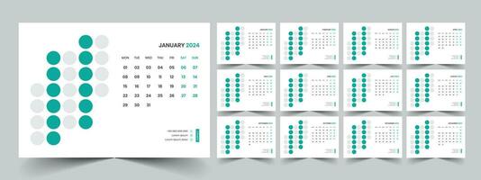 Calendar 2024 planner corporate template design set. Week starts on Monday. template for annual calendar 2024 vector