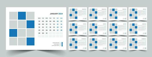 Calendar 2024 planner corporate template design set. Week starts on Monday. template for annual calendar 2024 vector