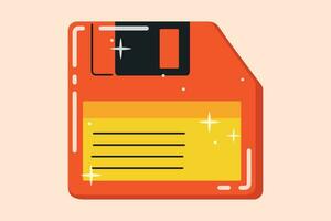 Old floppy disk, information diskette. Vector isolated cartoon illustration, 90s retro style.