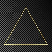 Gold glowing triangle frame isolated on dark background. Shiny frame with glowing effects. Vector illustration.