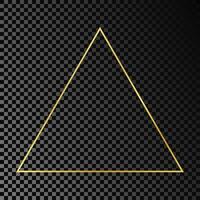 Gold glowing triangle frame isolated on dark background. Shiny frame with glowing effects. Vector illustration.