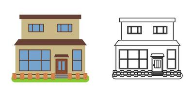 casa frente ver en plano y línea estilo vector