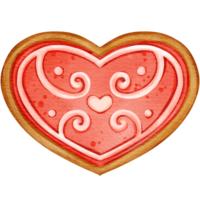 Isolated cute heart shape gingerbread cookie in watercolor style and transparent background png