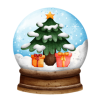 Isolated cute winter christmas tree and gift snow globe in watercolor style and transparent background png