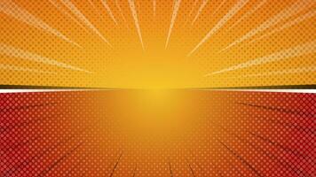 Comic book orange background with rays and halftone dots. Sunburst background illustration for your design. vector