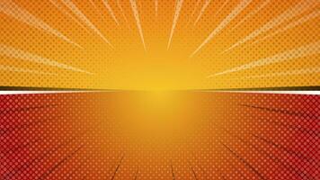 Comic book orange background with rays and halftone dots. Sunburst background illustration for your design. vector