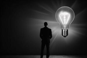 Hand-drawn light bulb on chalkboard symbolizing creativity photo