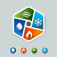 Ventilating, Air Conditioning, Heating, Plumbing Logo with Hexagon icon button vector