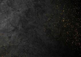 Black grunge texture background with golden particles vector