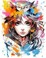 Watercolor Anime character high-quality illustration vector background photo