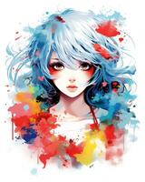 Watercolor Anime character high-quality illustration vector background photo