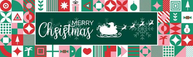 Happy christmas banner with text calligraphy background and geometric abstract retro modern colorfull design . vector