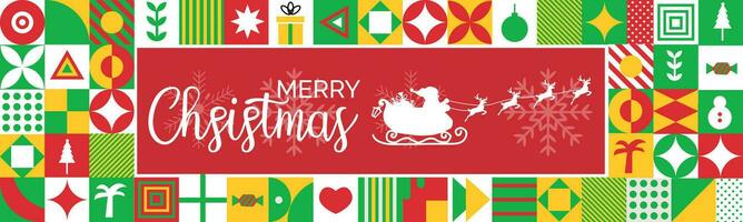 Happy christmas banner with text calligraphy background and geometric abstract retro modern colorfull design . vector