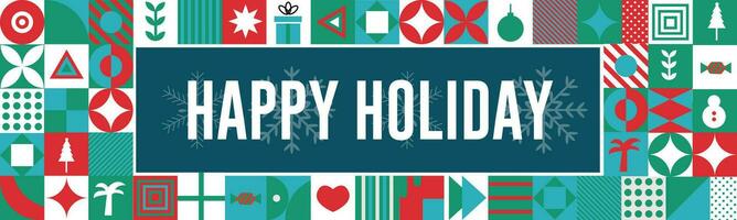 Happy holidays banner with text calligraphy background and geometric abstract retro modern colorfull design. vector