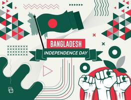 BANGLADESH national day banner with map, flag colors theme background and geometric abstract retro modern colorfull design with raised hands or fists. vector