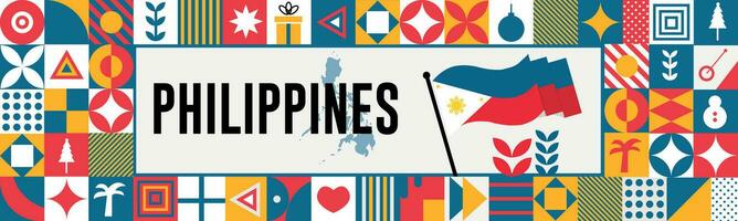 Filipinas mapa y elevado puños nacional día o independencia día diseño para Filipinas celebracion. moderno retro diseño con resumen iconos vector ilustración.